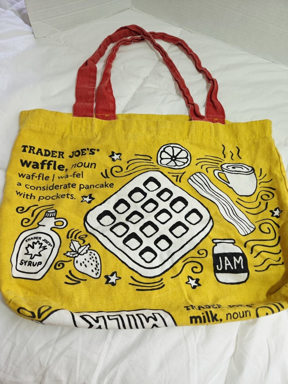 Trader Joe's Waffle Tote Canvas 18" x 16" Retired Discontinued Made USA Cotton